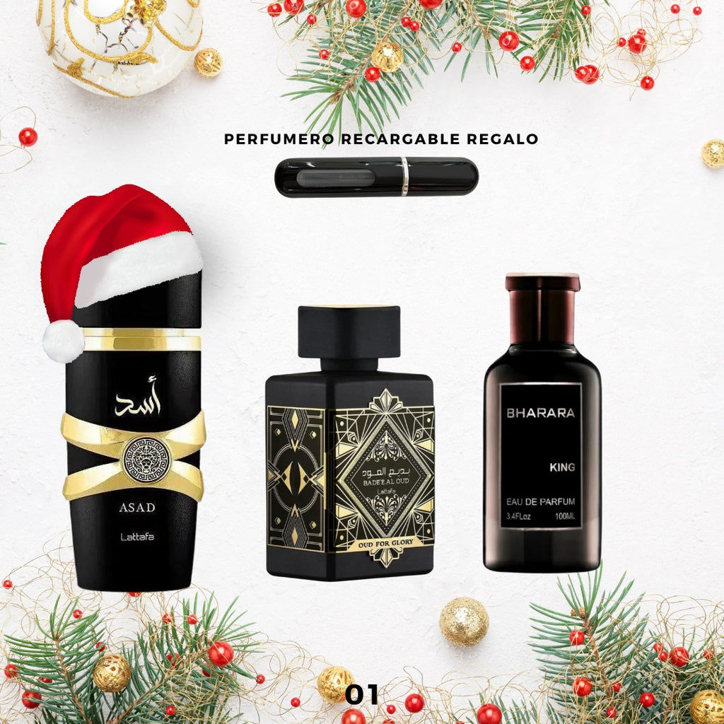 01 - 3 Perfumes + Perfumero de regalo