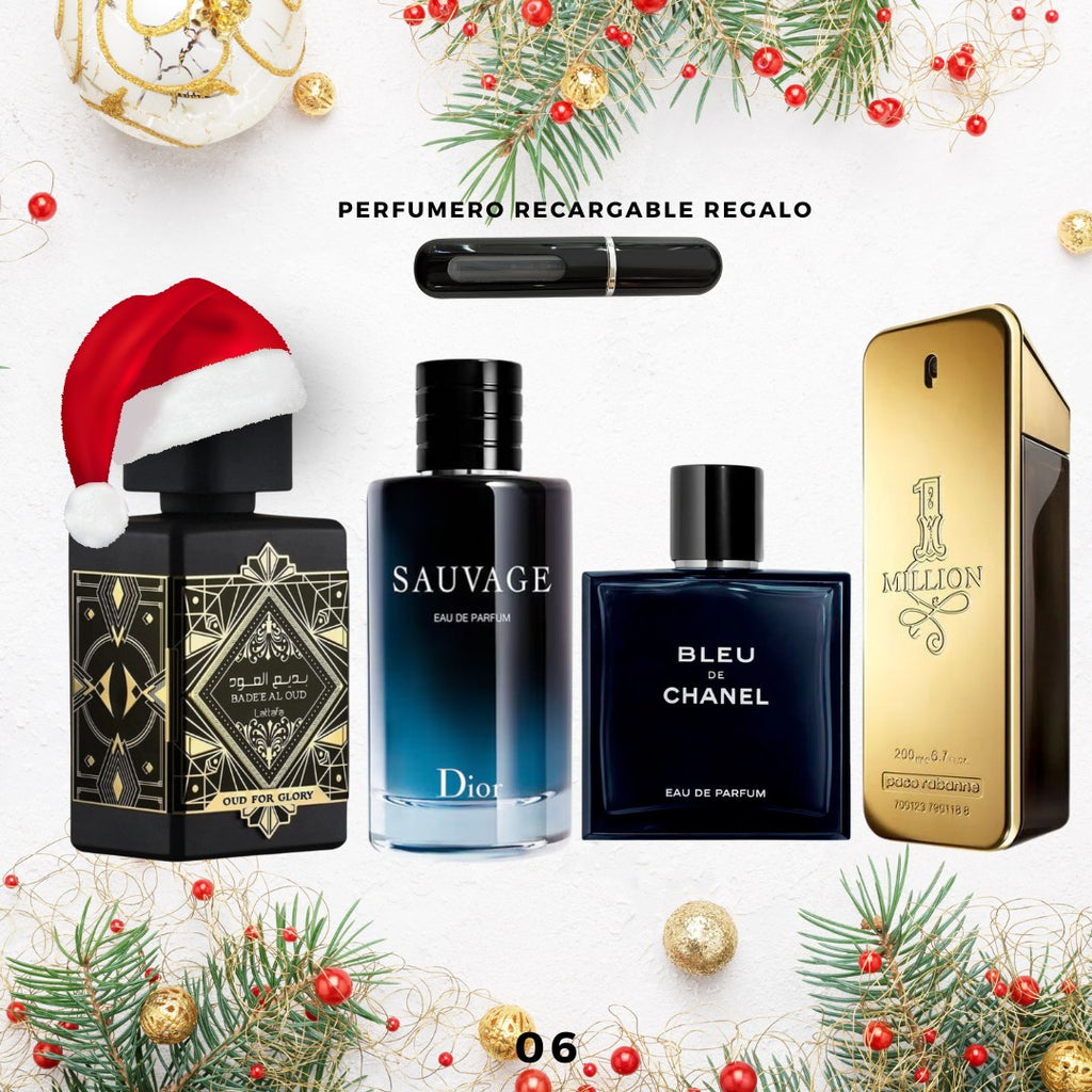 06 - 4 Perfumes + Perfumero de regalo