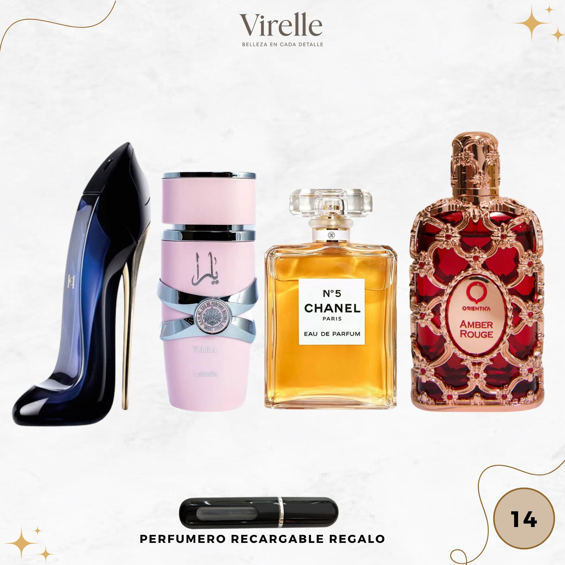 14 - 4 Perfumes + Perfumero de regalo