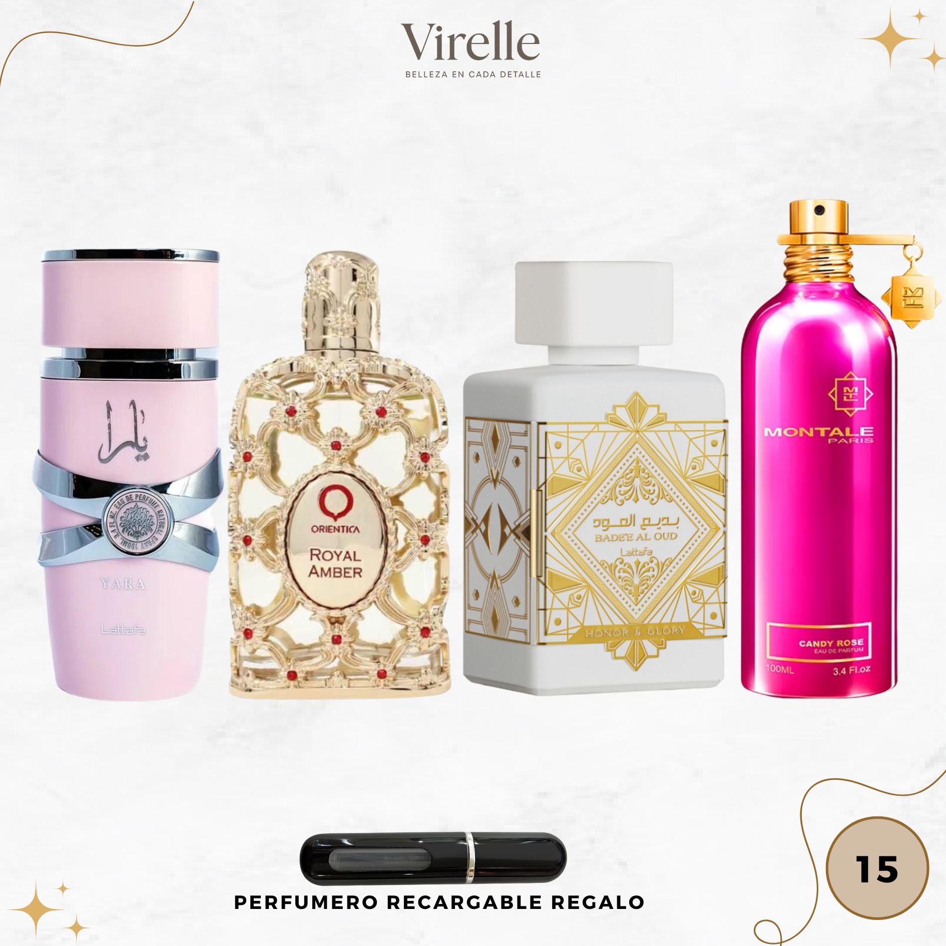 15 - 4 Perfumes + Perfumero de regalo
