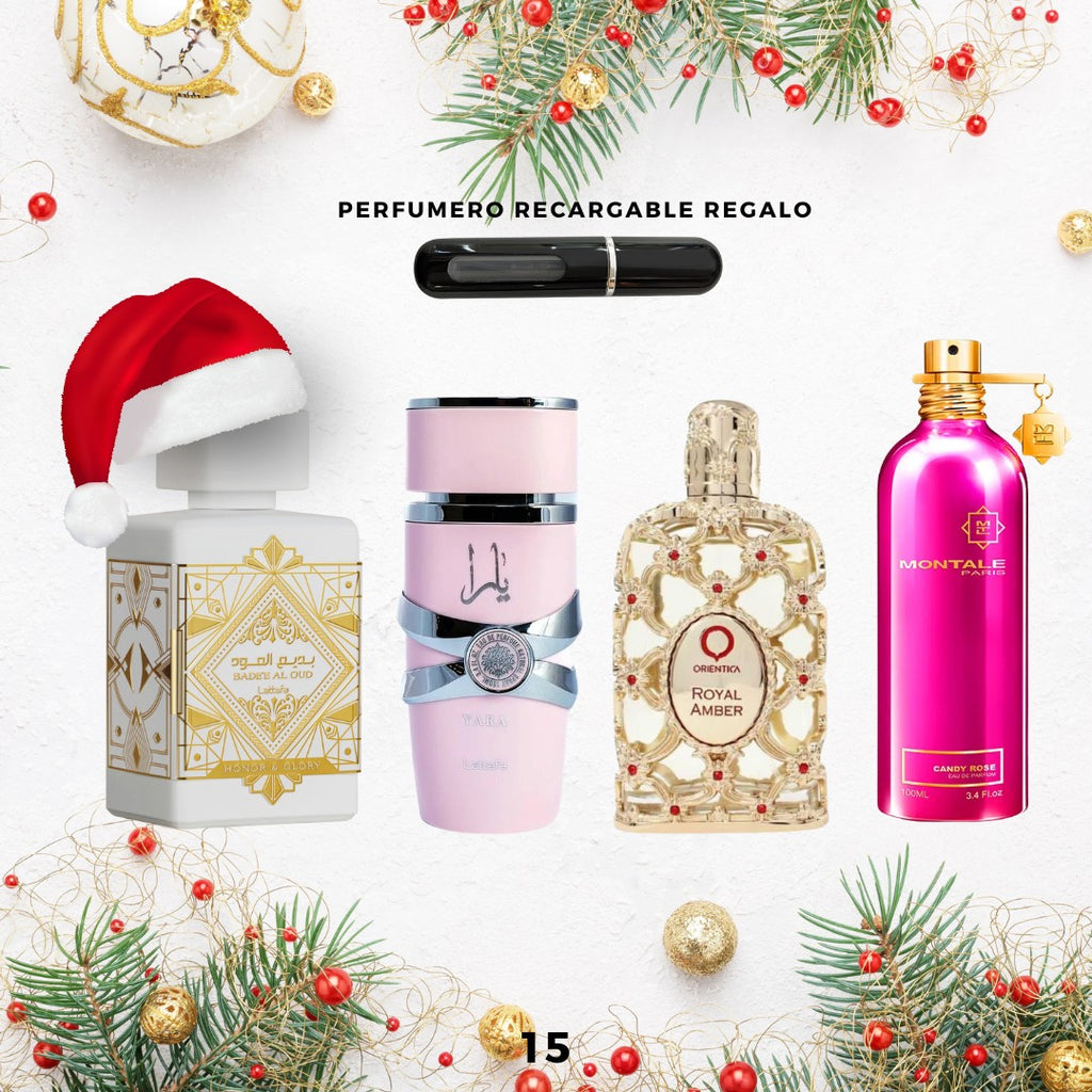 15 - 4 Perfumes + Perfumero de regalo