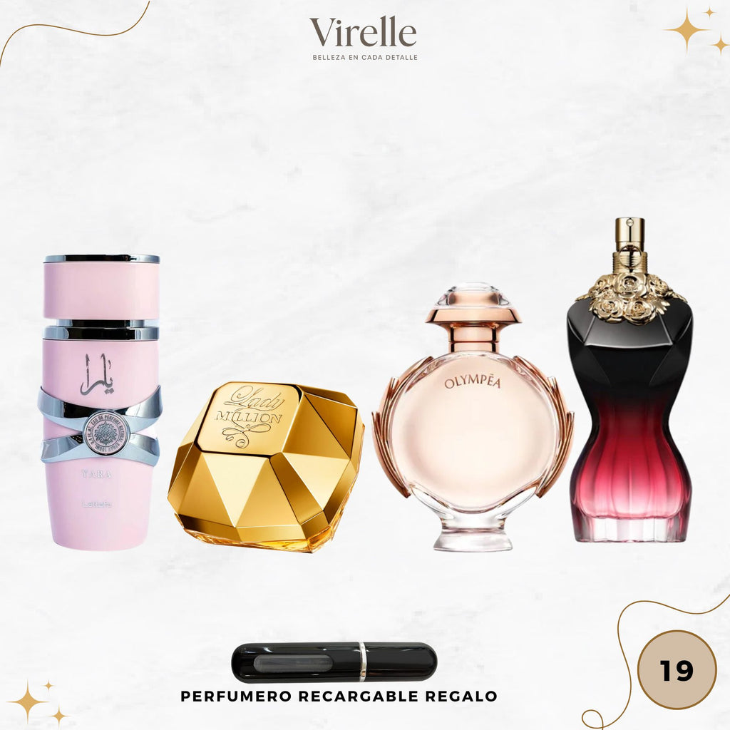 19 - 4 Perfumes + Perfumero de regalo