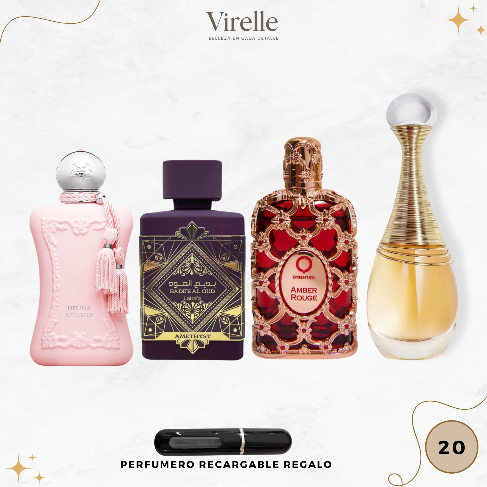 20 - 4 Perfumes + Perfumero de regalo