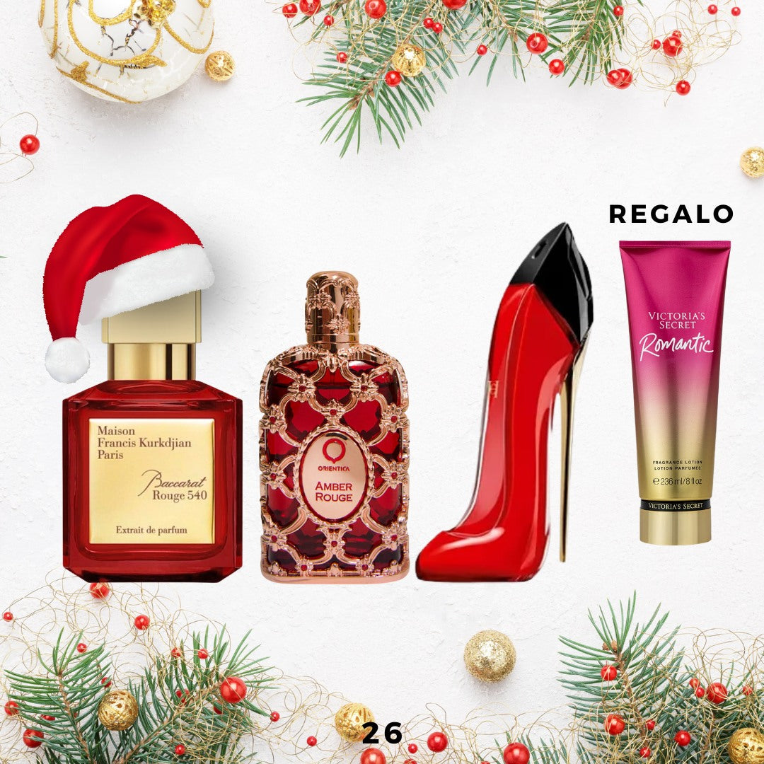 26 - 3 Perfumes + crema de regalo ( Amber Rouge-good girl - Baccarat + crema)