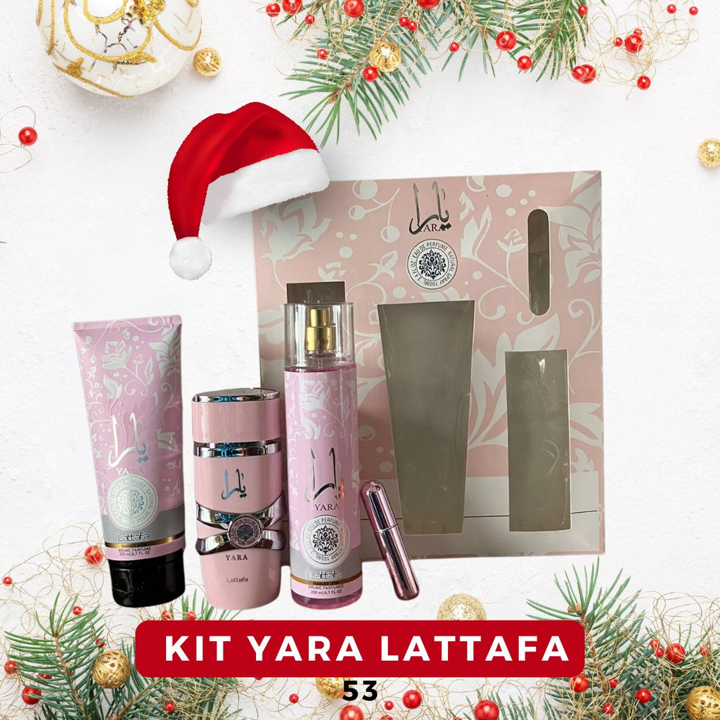 53 - ESTUCHE YARA ROSADA (Perfume + crema + spray + Perfumero de regalo)