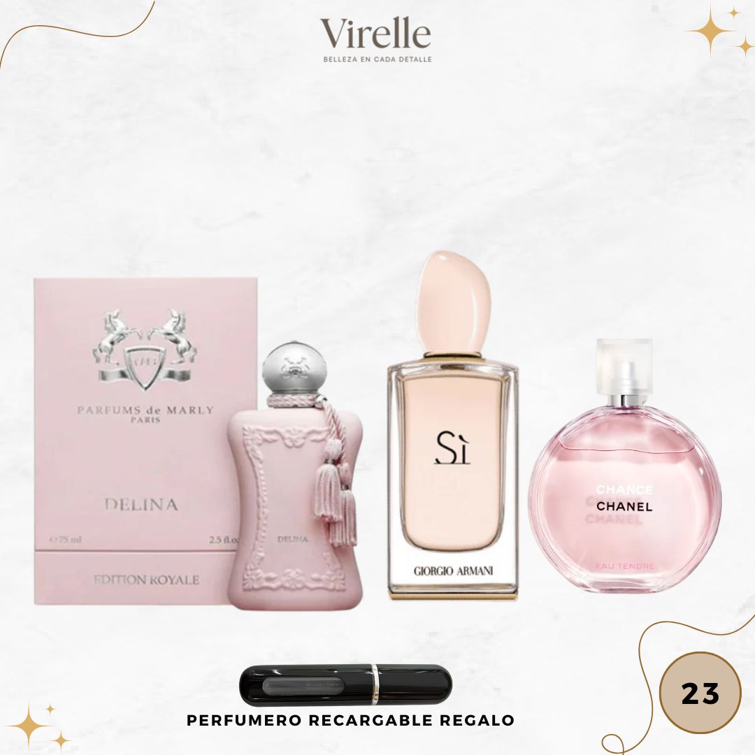 23 - 3 Perfumes + Perfumero de regalo (Delina - sí - chance)