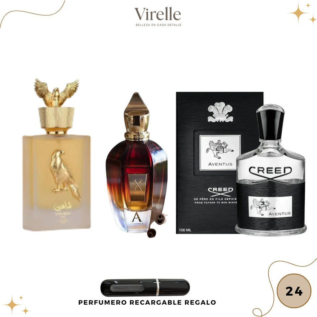 24 - 3 Perfumes + Perfumero de regalo (creed - Alexandria II - Shaheen)