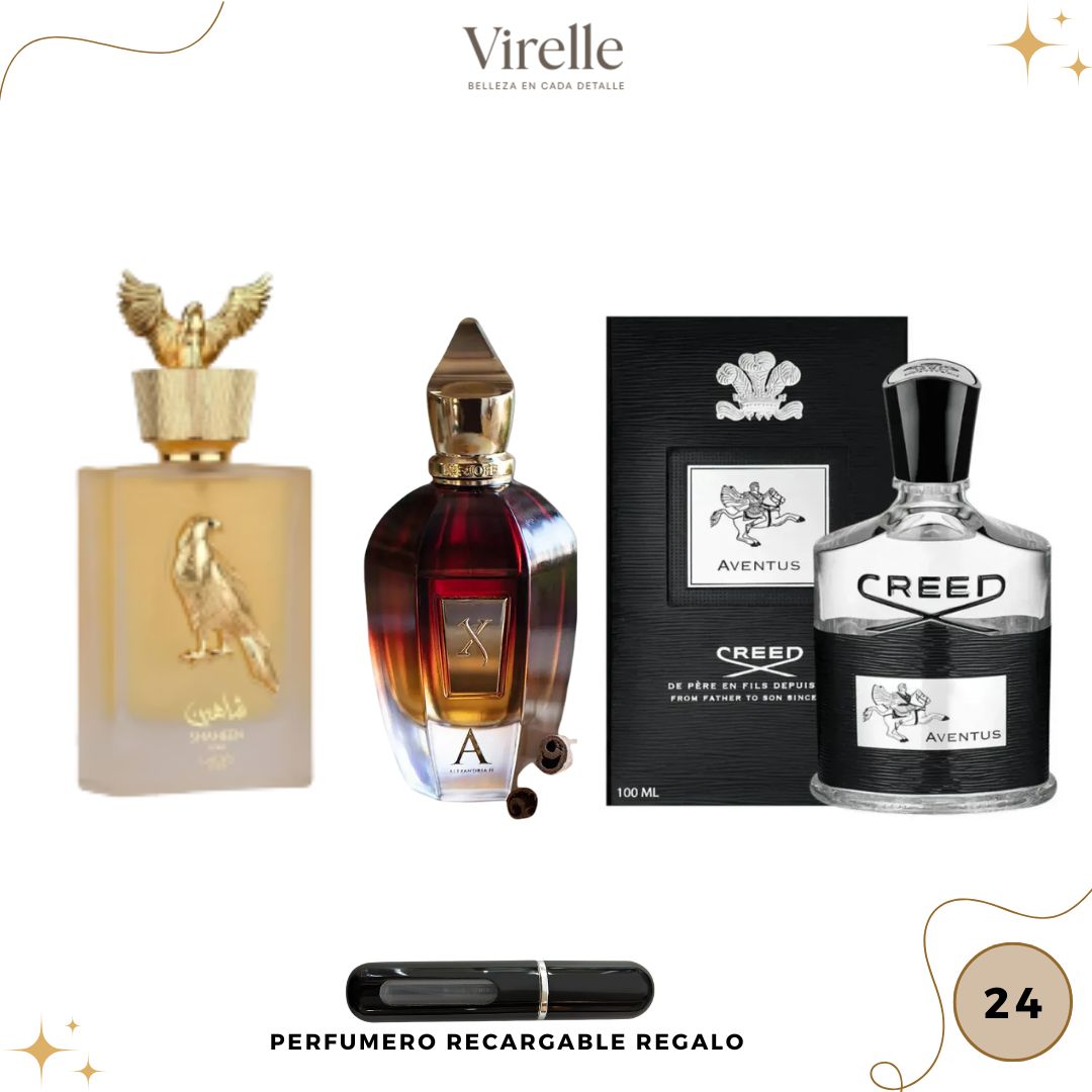 24 - 3 Perfumes + Perfumero de regalo (creed - Alexandria II - Shaheen)