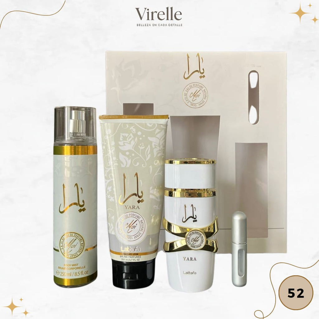 52 - ESTUCHE YARA MOI (Perfume + crema + spray + Perfumero de regalo)