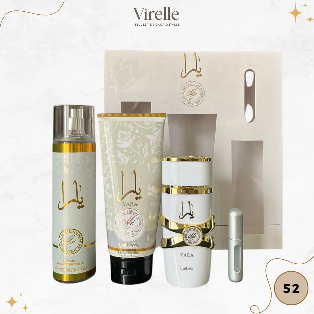 52 - ESTUCHE YARA MOI (Perfume + crema + spray + Perfumero de regalo)