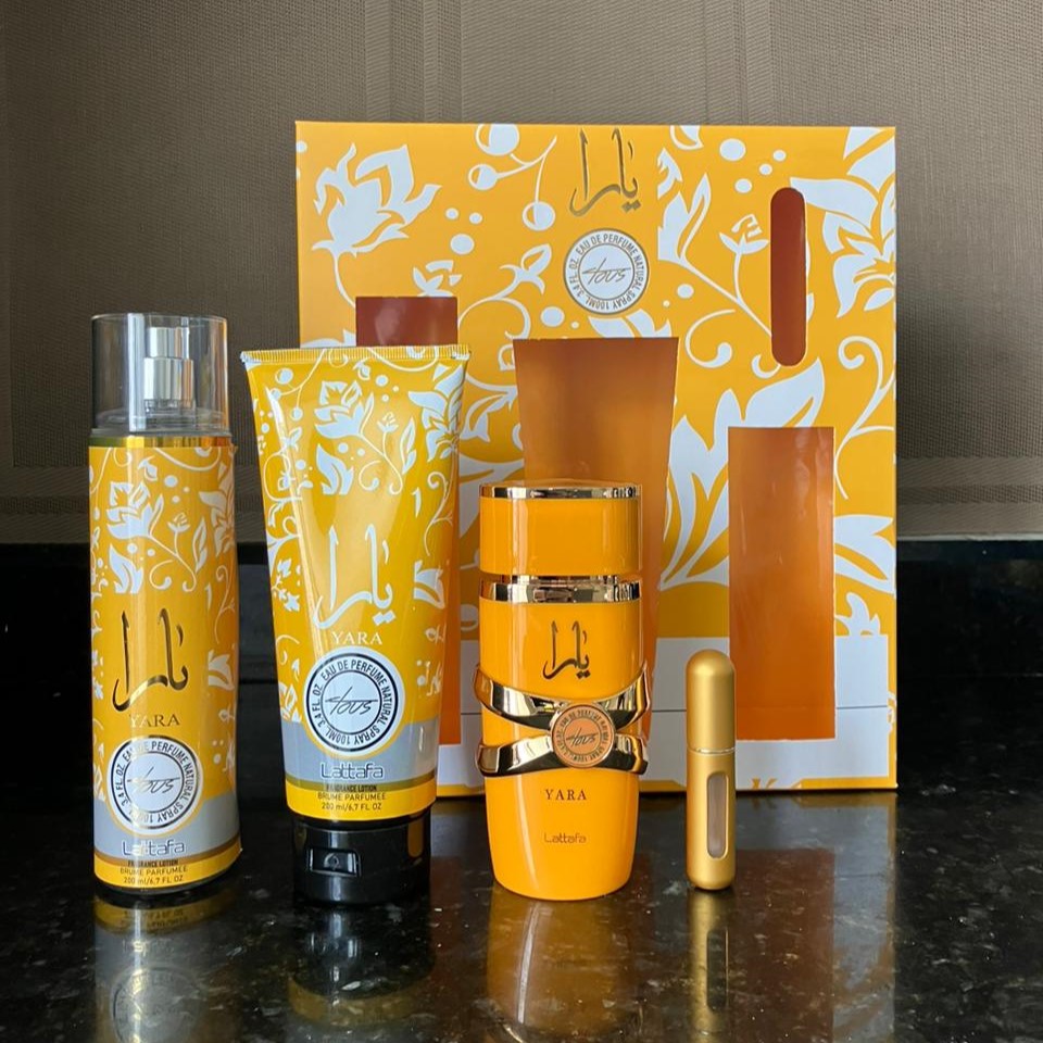 ESTUCHE YARA TOUSH (Perfume + crema + spray + Perfumero de regalo)