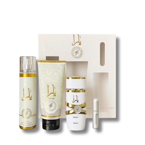ESTUCHE YARA MOI (Perfume + crema + spray + Perfumero de regalo)