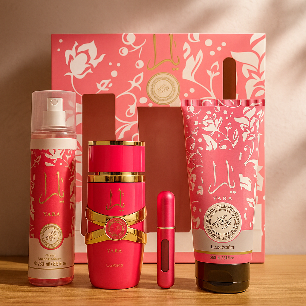 ESTUCHE YARA CANDY (Perfume + crema + spray + Perfumero de regalo)